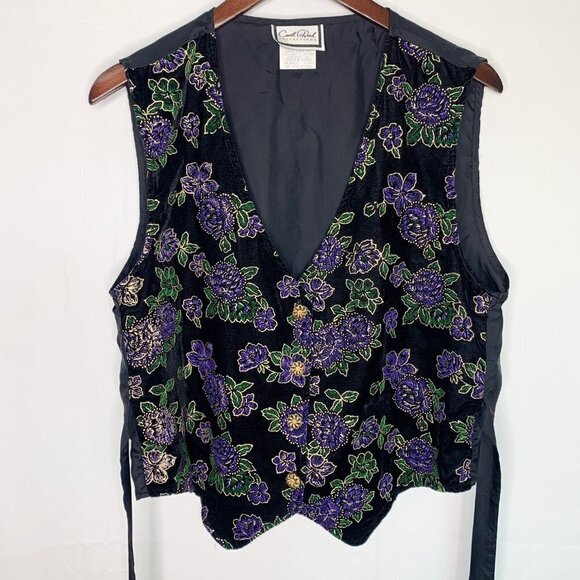 VINTAGE Carrol Reed Adjustable Embellished Floral Vest - Picture 11 of 13